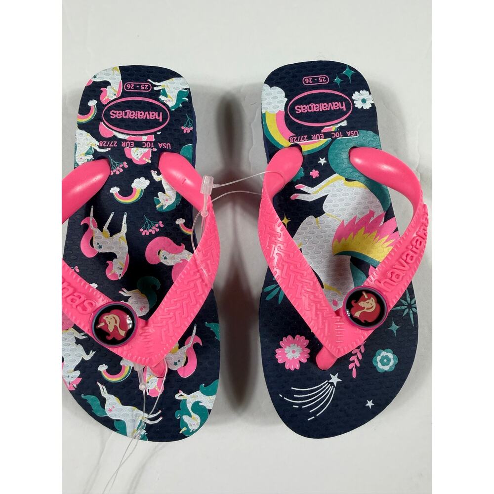 NEW Havaianas Kids Unicorn Rainbow Navy Blue Pink Flip Flops Size 10 toddler - Picture 4 of 8